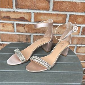 Jewel Badgley Mischka James Women's Heeled Sandals with Rhinestone Strap Size 10